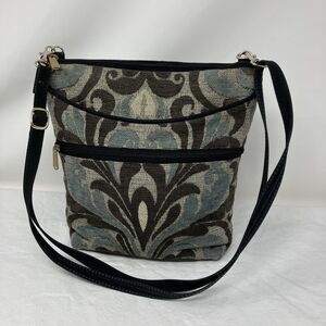 Danny K Beverly Hills Gray Crossbody Purse Bag Floral Tapestry Made In USA